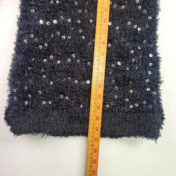 Piper Girls Sweater L 10-12 Black Sequins Shag Fuzzy Long Sleeve Knit V Neck - Picture 8 of 10